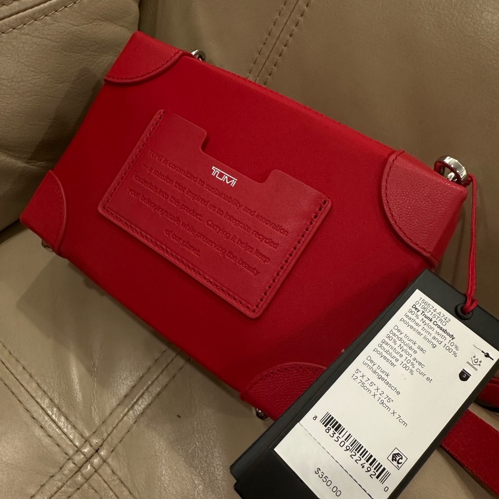 Brand New Tumi Dey Trunk Red Crossbody with Silver Hardware - Picture 7 of 10